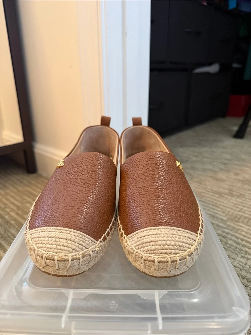 Ralph Lauren Brown Leather Espadrille Slip-Ons